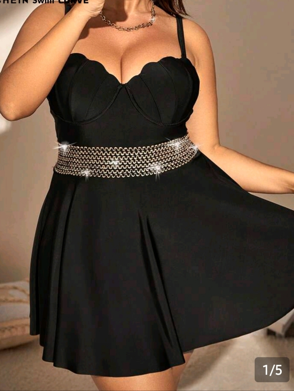 Black Swim Dress With Built In Cups Size 1X